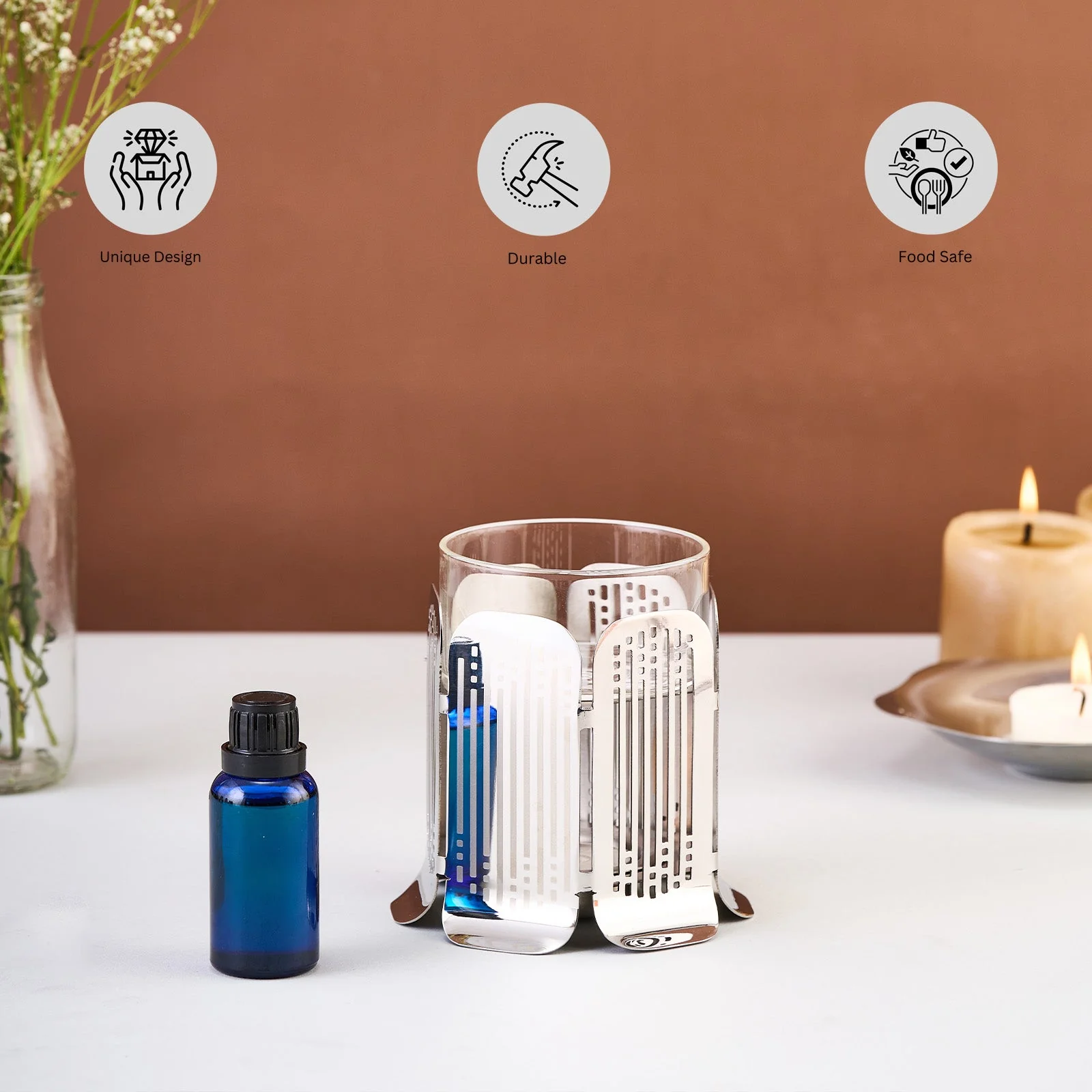 Art Deco T-light cum Aroma Diffusor SS - Image 3