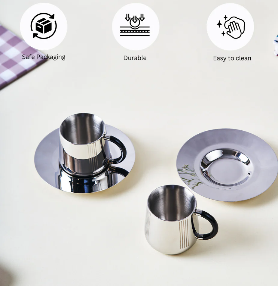 Deco Cup & Saucer | Luxury Cup Set of 2 - Image 3