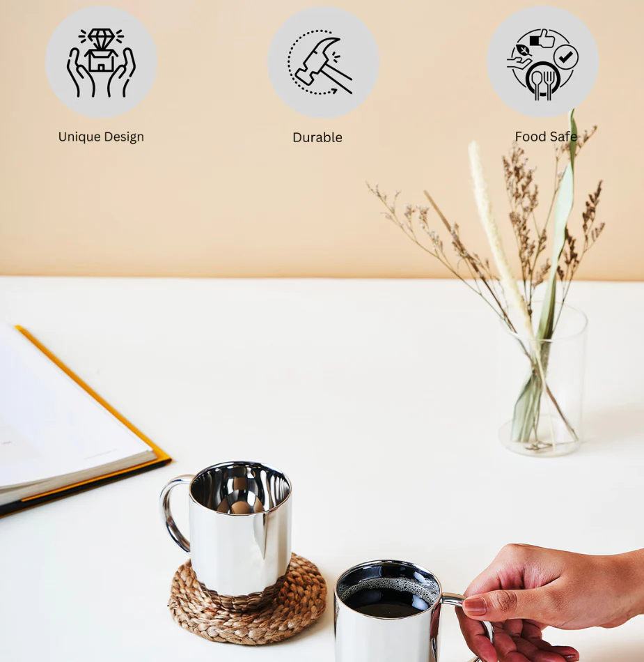 Dome Luxury Stainless Steel Coffee Mugs | Set of 2 - Image 6