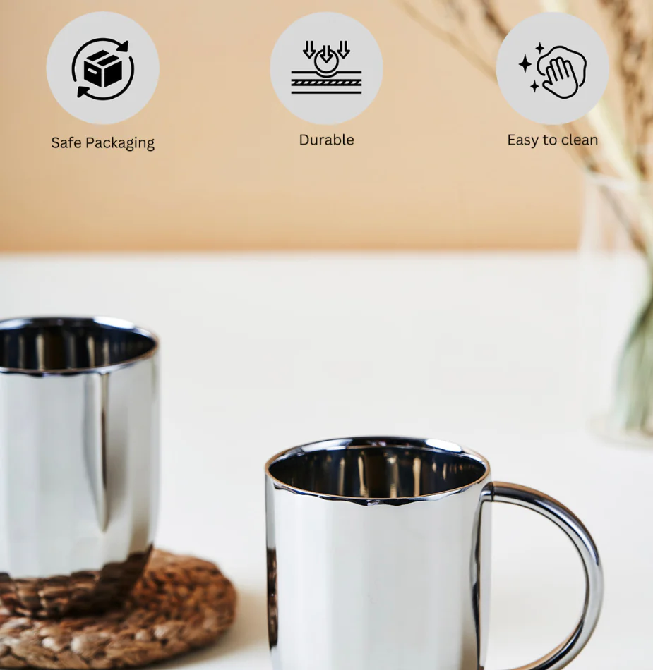 Dome Luxury Stainless Steel Coffee Mugs | Set of 2 - Image 7