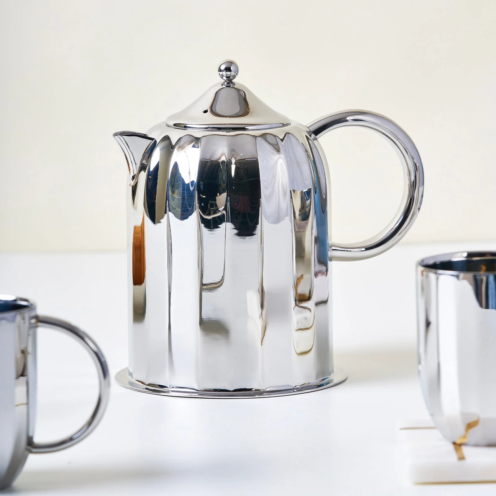 Luxury Dome Stainless Steel Coffee Mug & Pot Set - Image 3