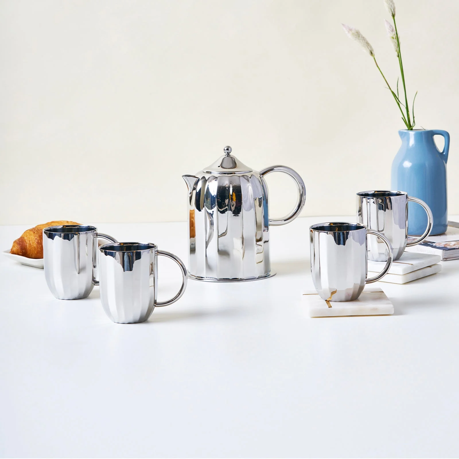 Luxury Dome Stainless Steel Coffee Mug & Pot Set - Image 8