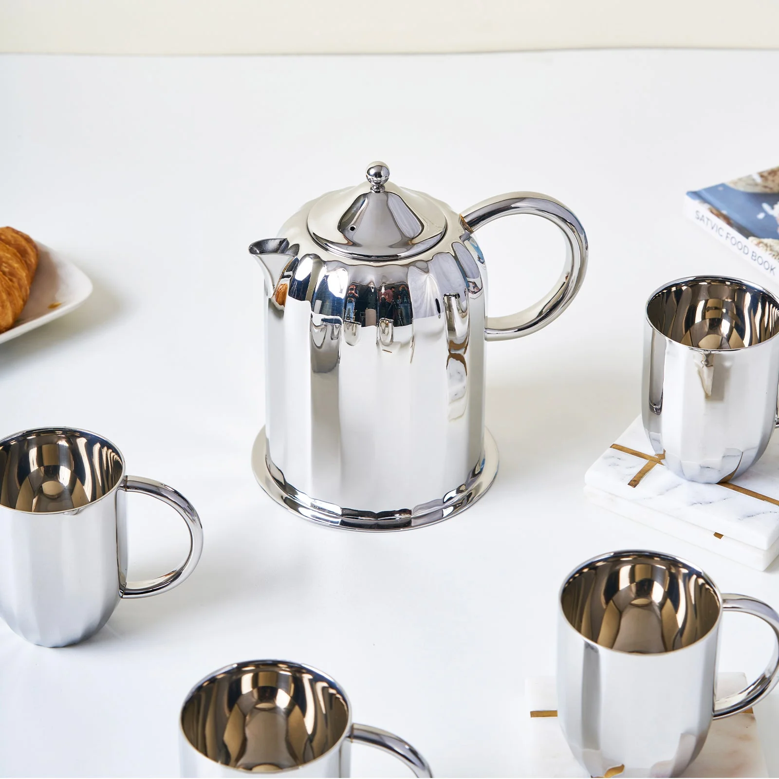 Luxury Dome Stainless Steel Coffee Mug & Pot Set - Image 9