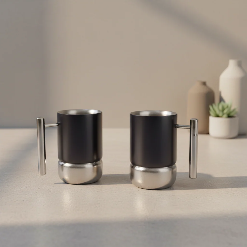 Fluted Luxury Stainless Steel Coffee Mugs | Set of 2 - Image 3