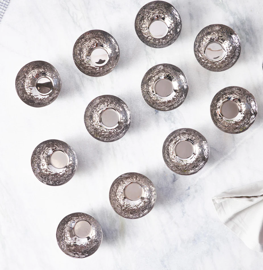 Rose Quartz Stainless Steel Katori | Set of 12 - Image 3