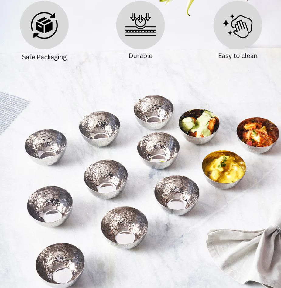 Rose Quartz Stainless Steel Katori | Set of 12 - Image 6
