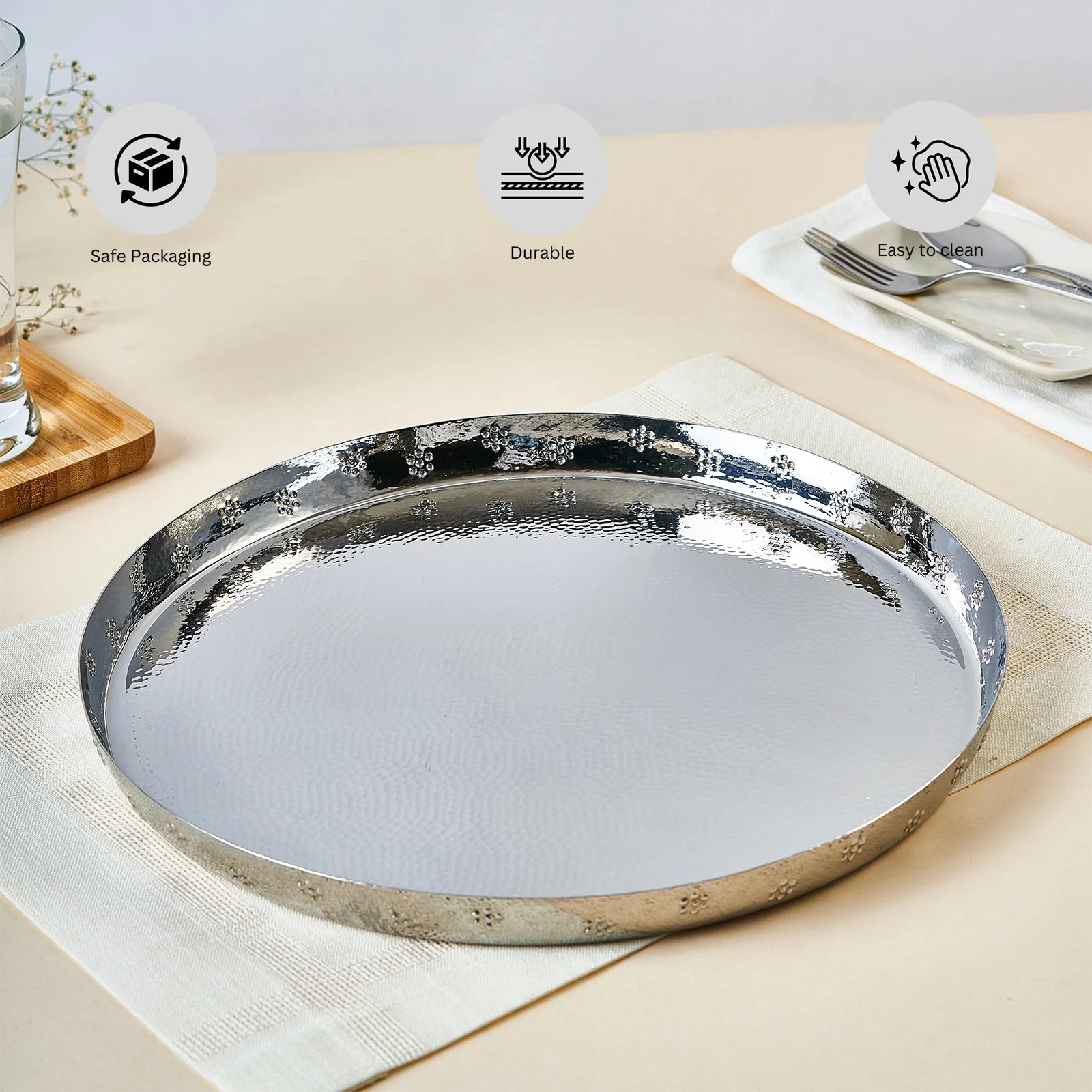 Polka Thali With Texture & Flower Dots - Image 3