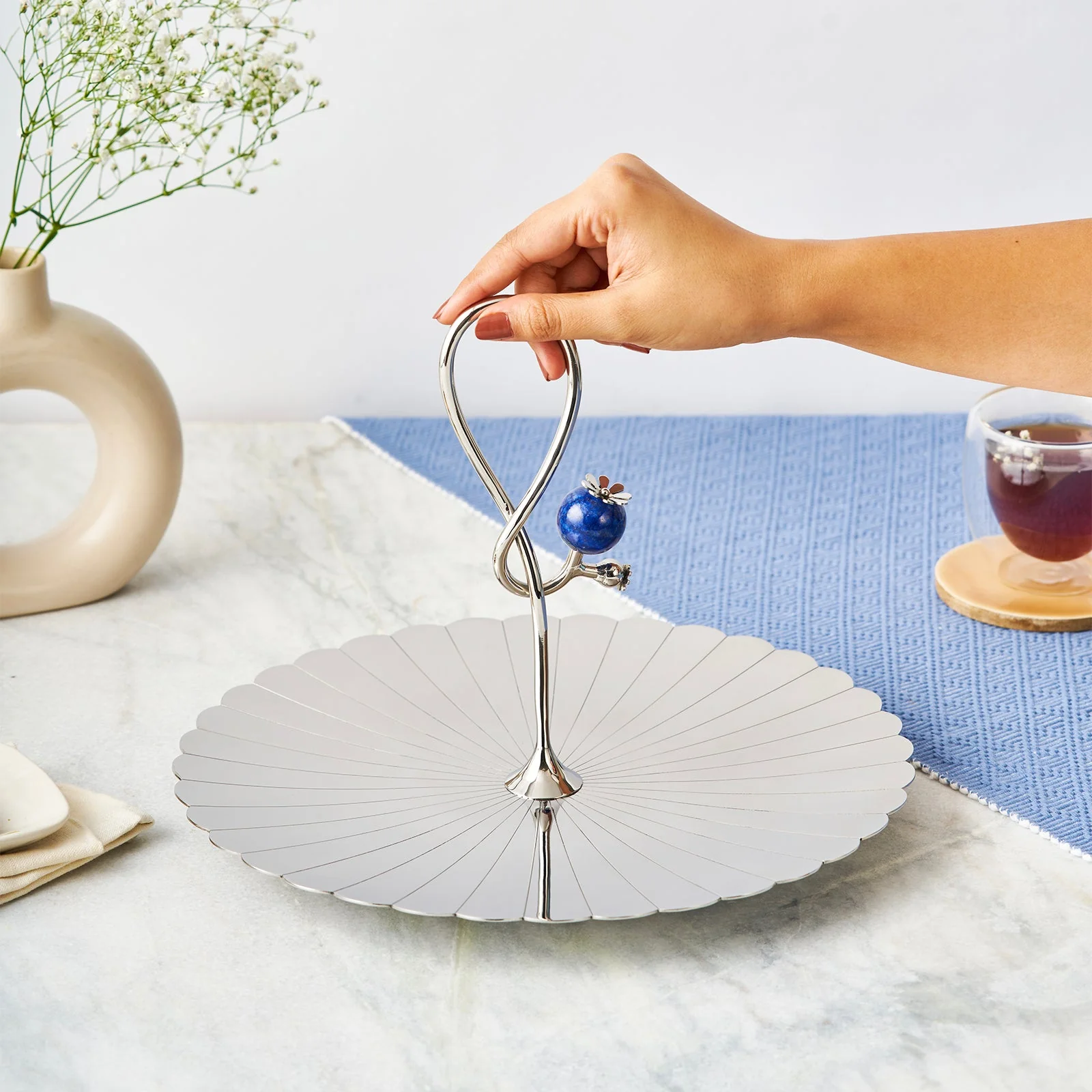 Poppy Pole Platter with Lapiz Lazuli Stone | Medium - Image 3