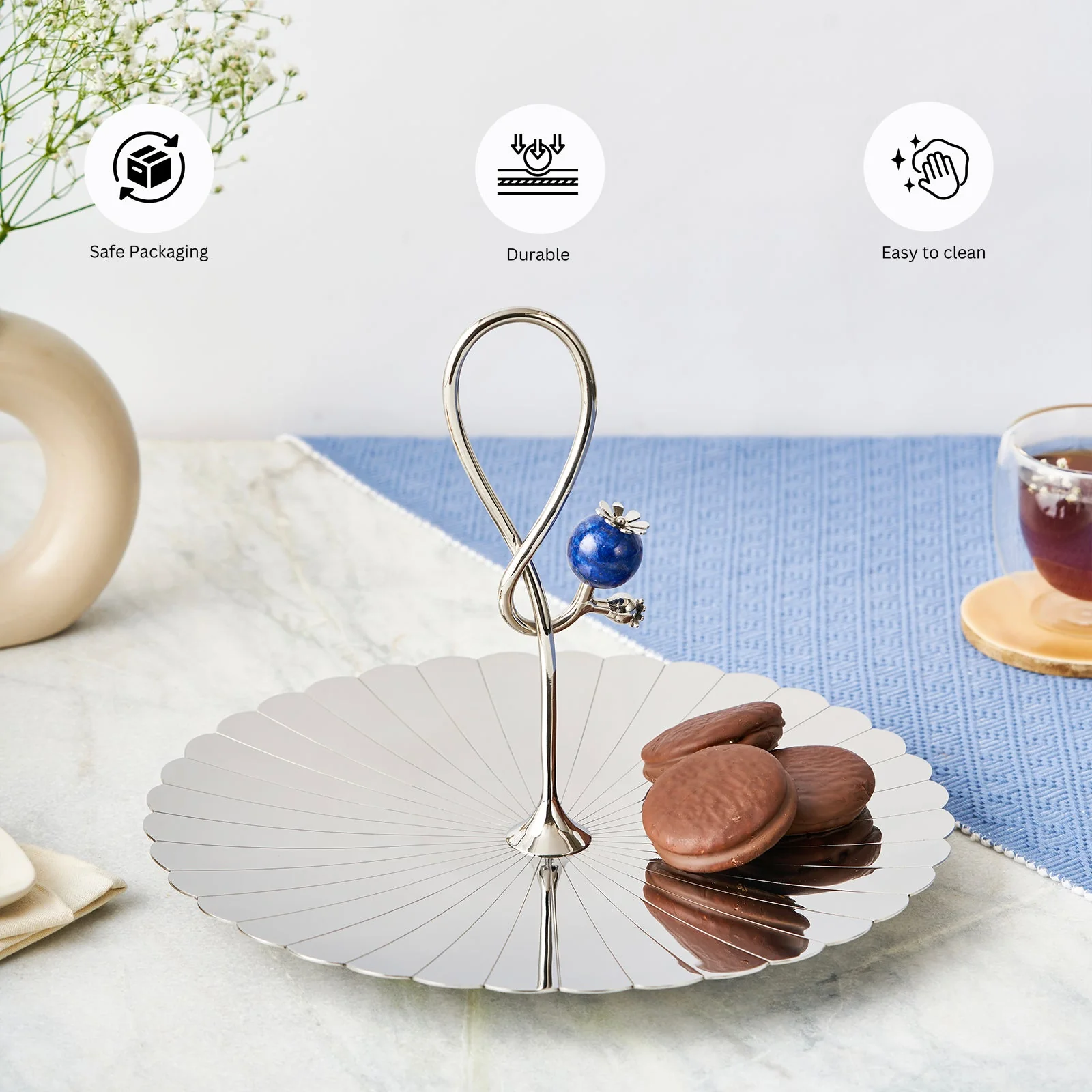 Poppy Pole Platter with Lapiz Lazuli Stone | Medium - Image 5