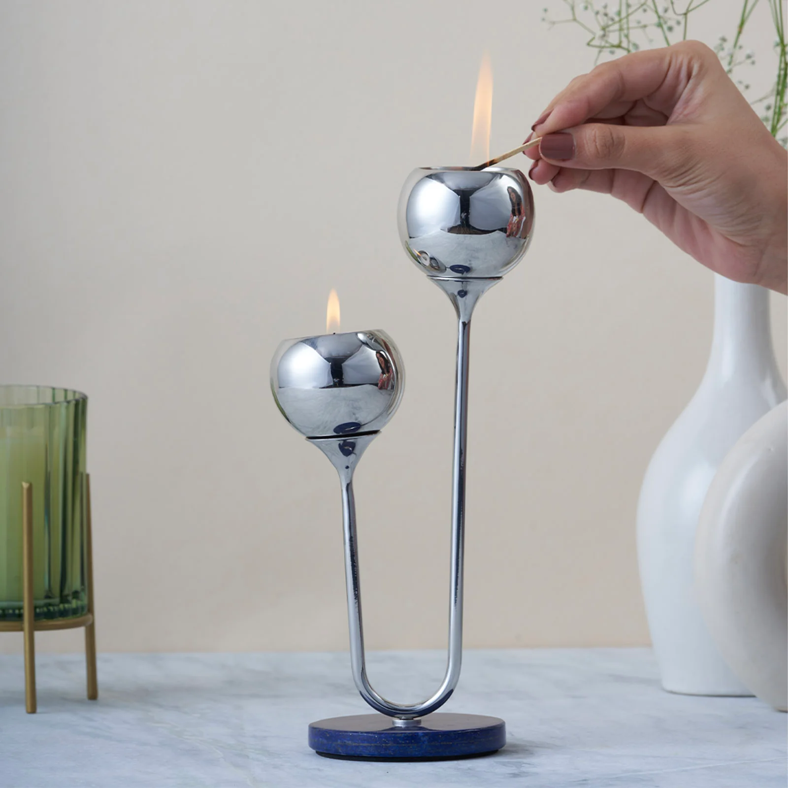 Poppy Small Candle Stand with Lapiz Lazuli Stone Base - Image 10