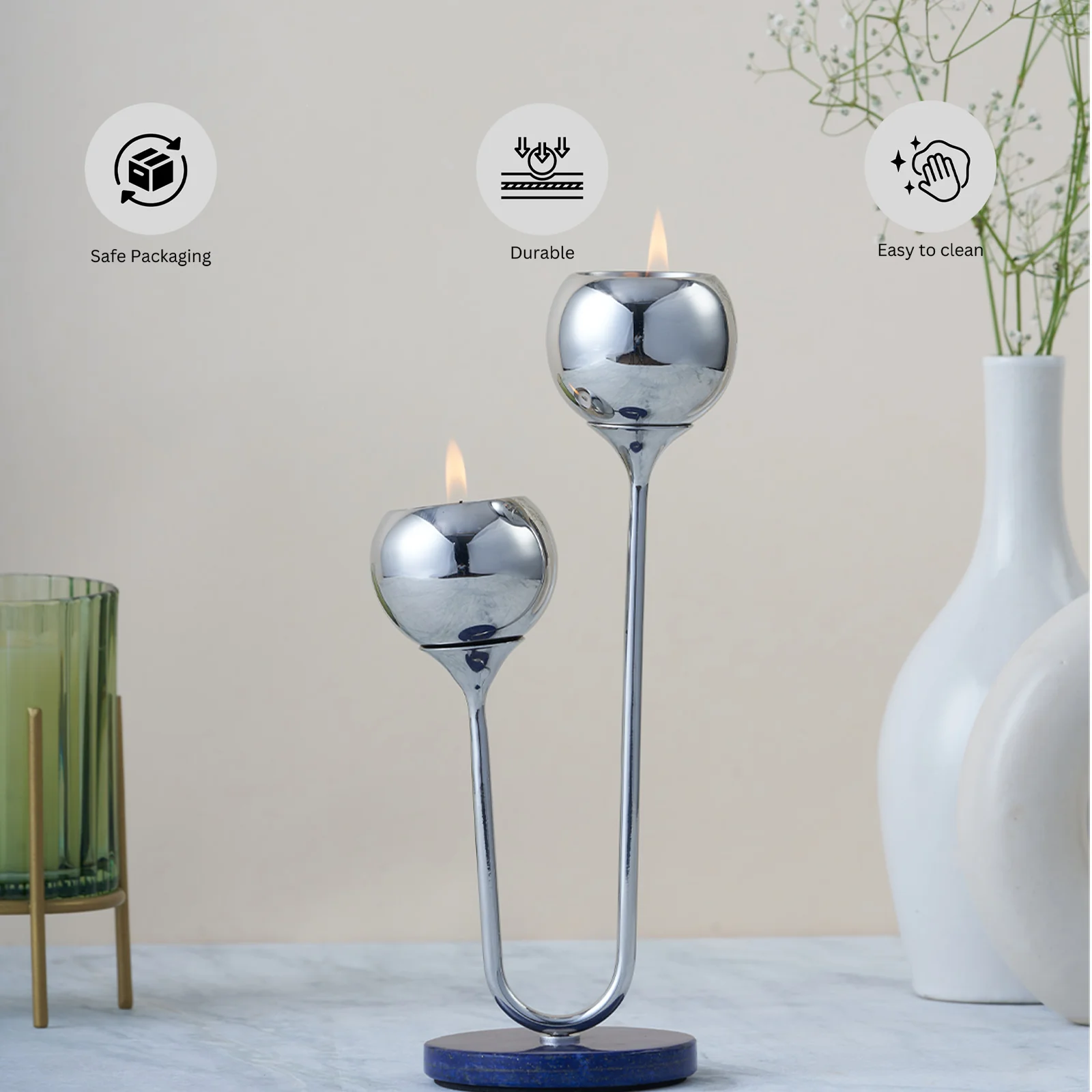 Poppy Small Candle Stand with Lapiz Lazuli Stone Base - Image 5