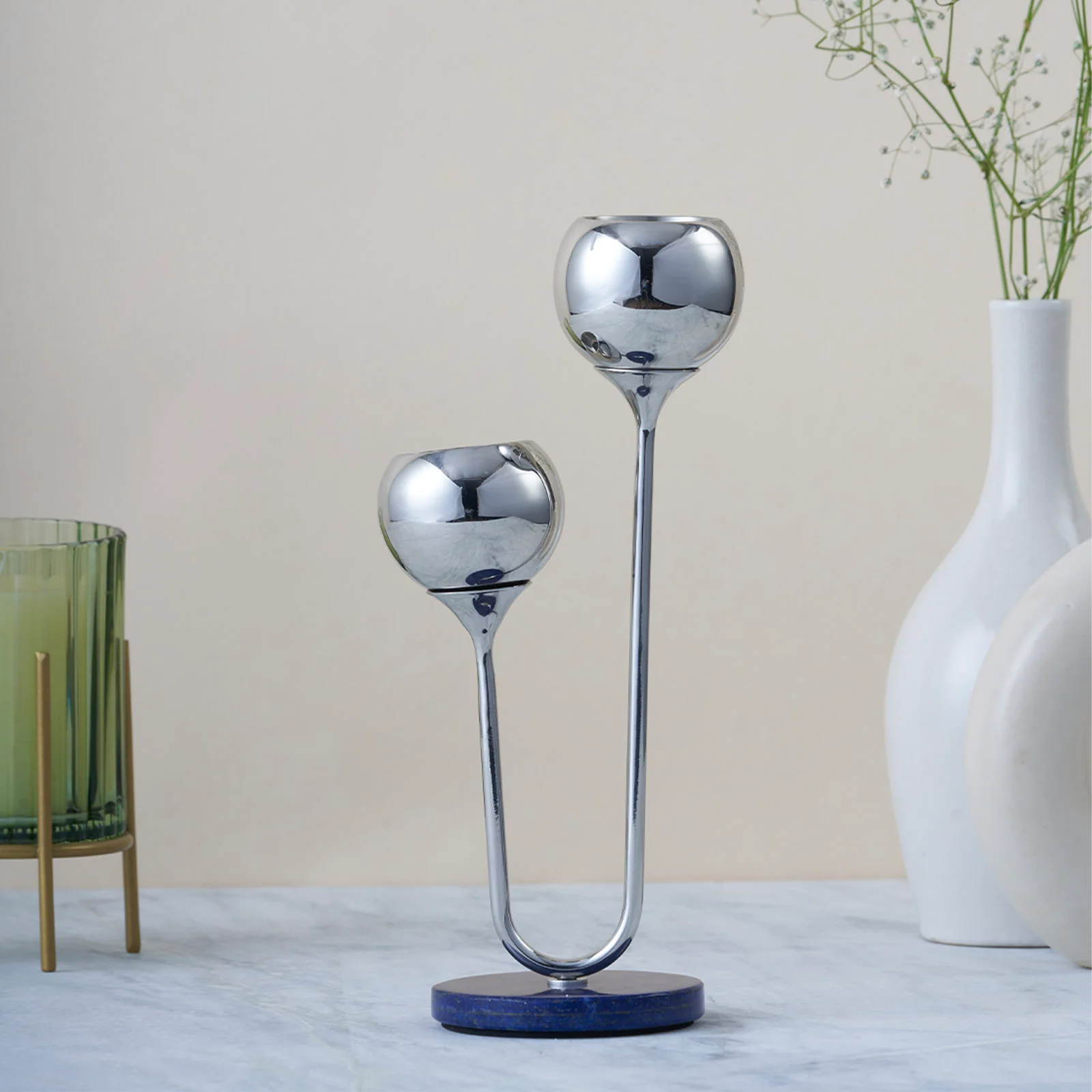 Poppy Small Candle Stand with Lapiz Lazuli Stone Base - Image 8