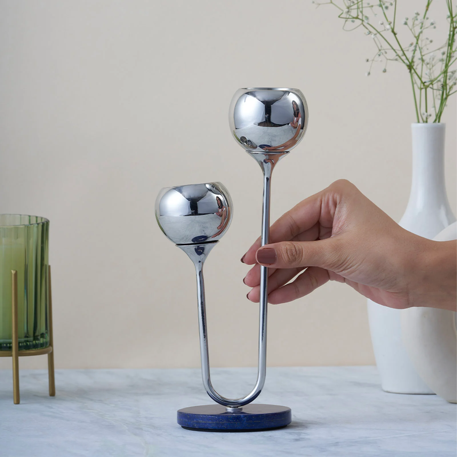 Poppy Small Candle Stand with Lapiz Lazuli Stone Base - Image 9