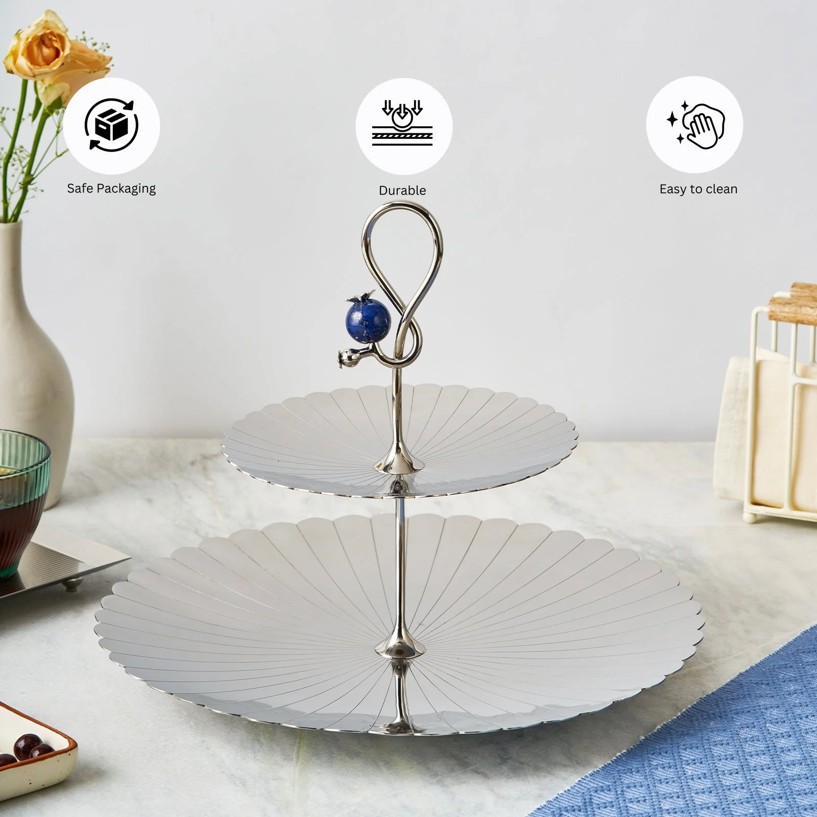 Poppy Pole 2 Tier Platter with Lapiz Lazuli Stone - Image 3