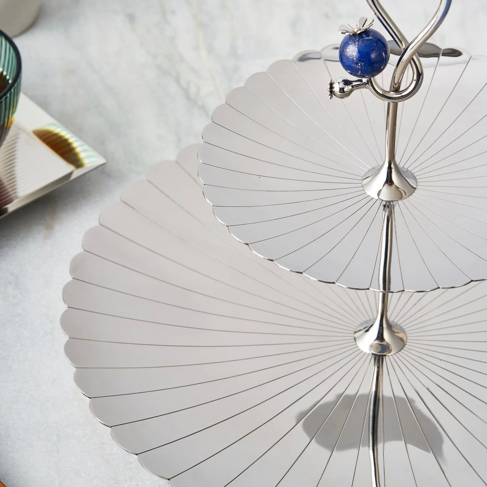 Poppy Pole 2 Tier Platter with Lapiz Lazuli Stone - Image 4