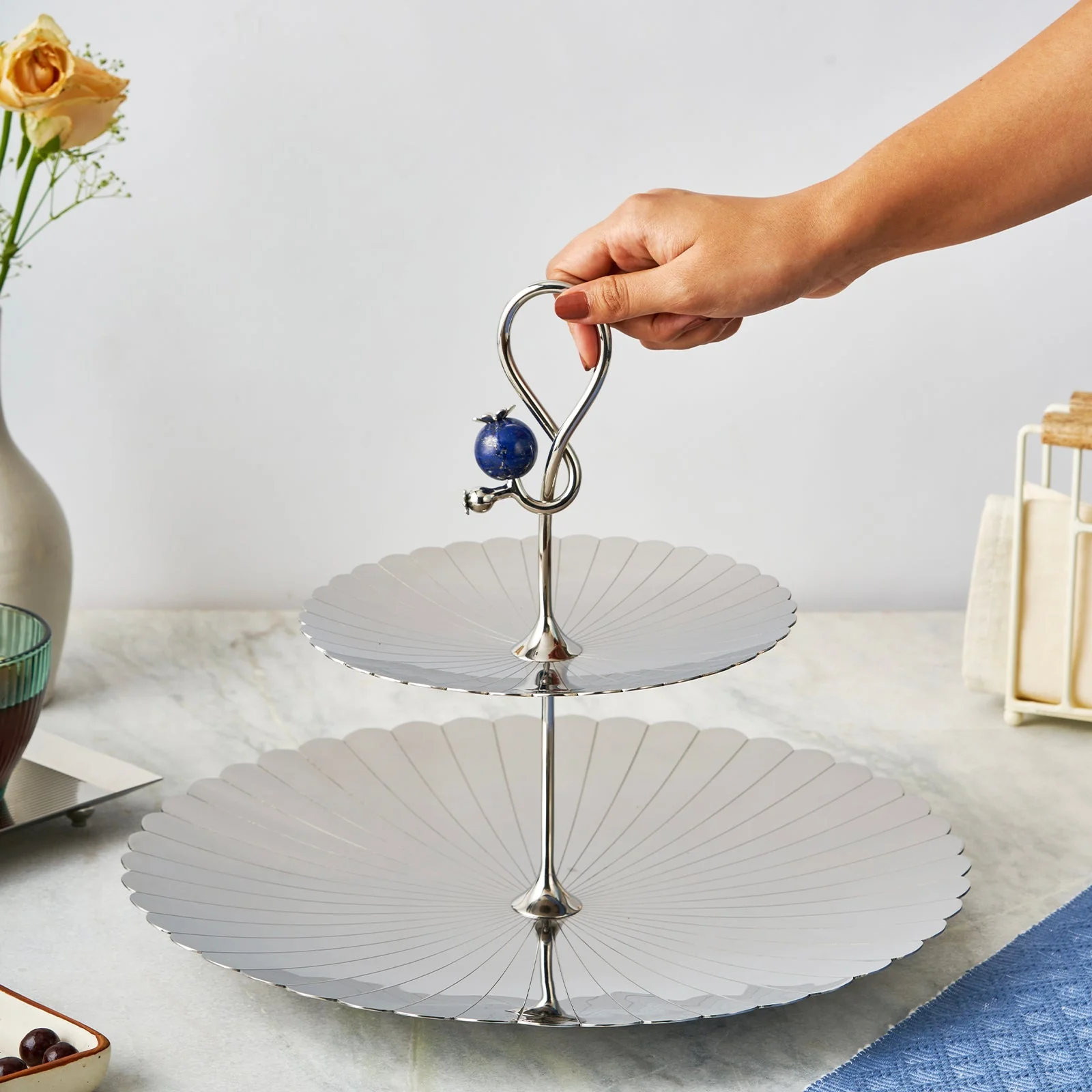 Poppy Pole 2 Tier Platter with Lapiz Lazuli Stone - Image 5