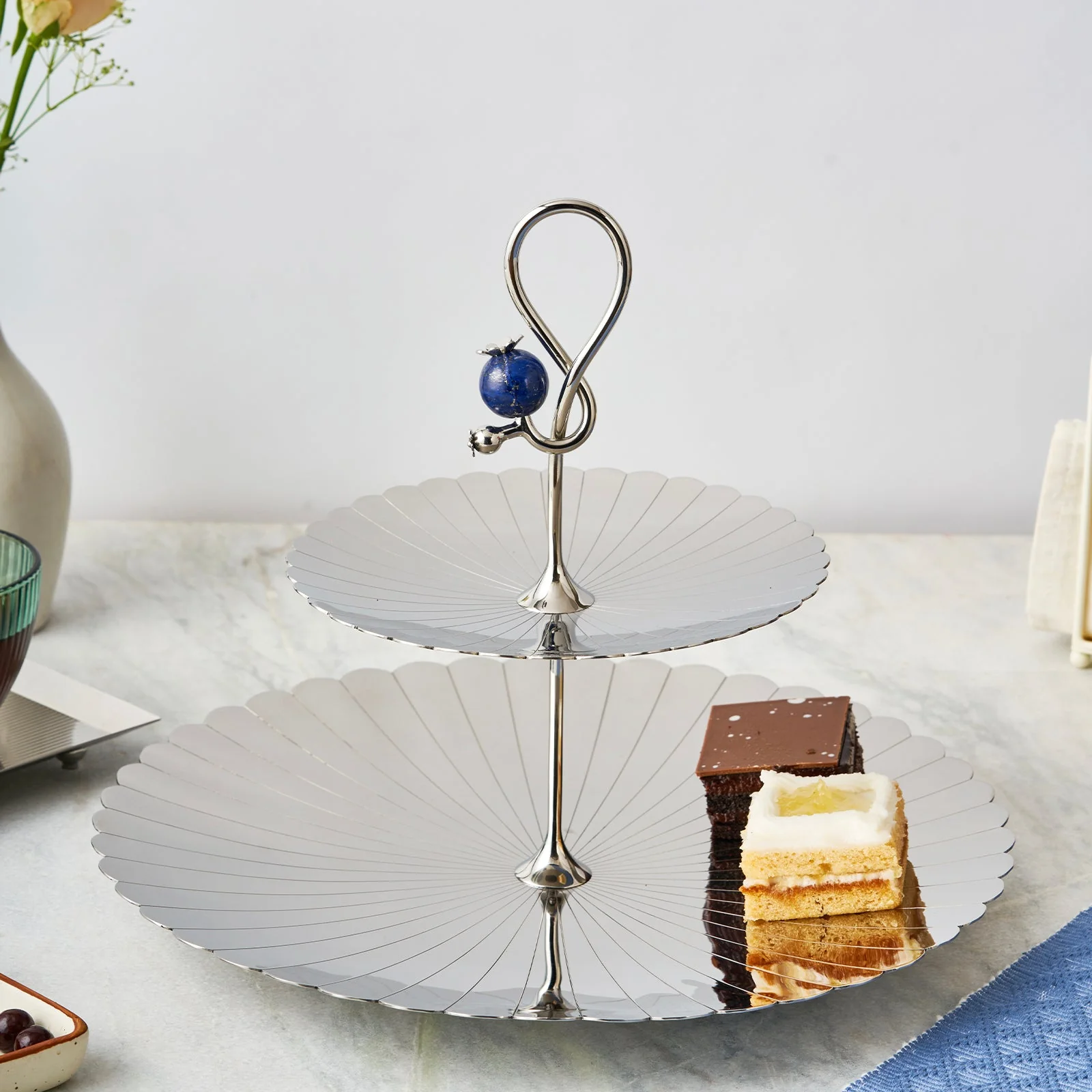 Poppy Pole 2 Tier Platter with Lapiz Lazuli Stone - Image 7