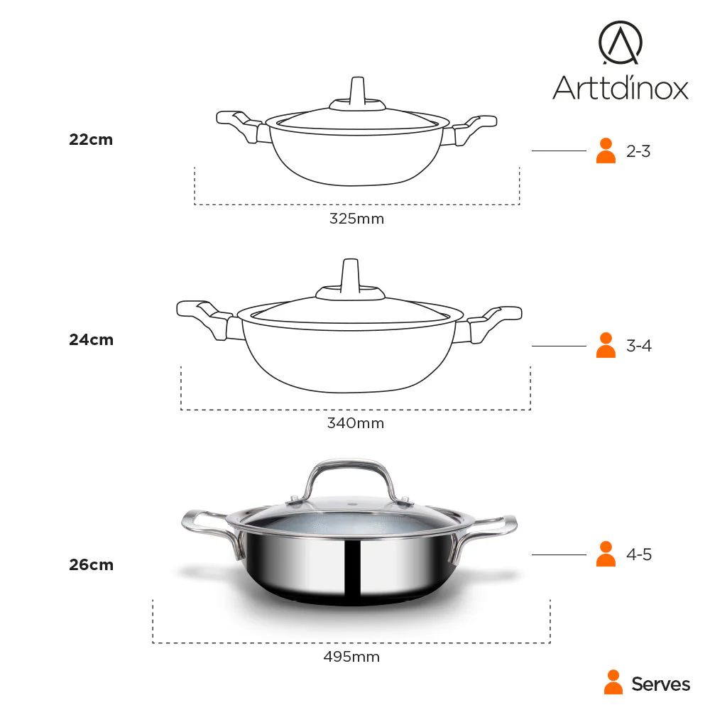Stainless Steel Triply Kadhai 24 cm (2.7 Ltr) Etched Nonstick with Rivetless Stay Cool Handle + Vented Glass Lid - Image 4