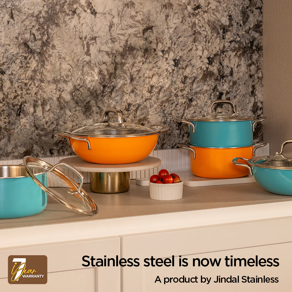 Stainless Steel Triply Teal Frypan 24 cm (1.8 Ltr) Etched Nonstick with Rivetless Stay Cool Handle + Vented Glass Lid - Image 5