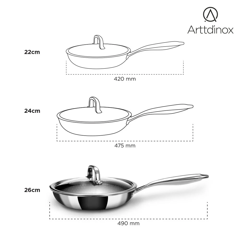 Stainless Steel Triply Frypan 26 cm (2.1 Ltr) Etched Nonstick with Rivetless Stay Cool Handle + Vented Glass Lid - Image 5