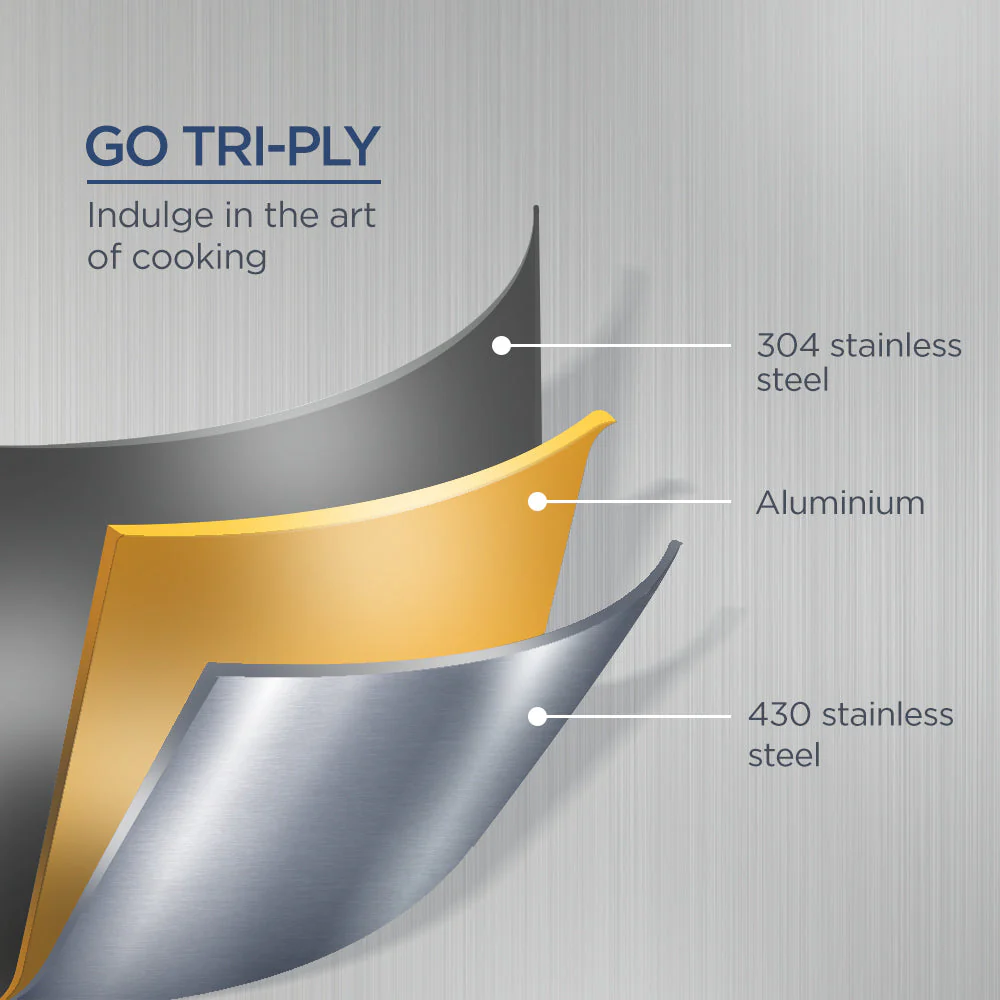 Stainless Steel Triply Frypan 26 cm (2.1 Ltr) Etched Nonstick with Rivetless Stay Cool Handle + Vented Glass Lid - Image 7